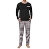 Jahetuul Pyjama Homme Hiver en Coton à Manches Longues Haut Col Rond avec Bouton et Pantalon à Carreaux Ensemble de Nuit Confortable et Respirant