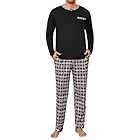 Jahetuul Pyjama Homme Hiver en Coton à Manches Longues Haut Col Rond avec Bouton et Pantalon à Carreaux Ensemble de Nuit Confortable et Respirant