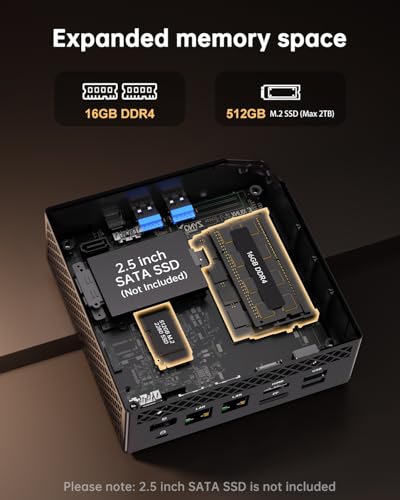 AM06PRO Mini PC Ryzen 5 7430U W-11 Pro (6C/12T,fino a 4,3 GHz),16GB DDR4 512GB M.2 SSD Mini Computer 4K@60Hz Triple Display DP/HDMI/Type-C,Micro PC con Dual-LAN/WIFI6/BT5.2 per Ufficio/Casa - PC Desktop - Immagine 4