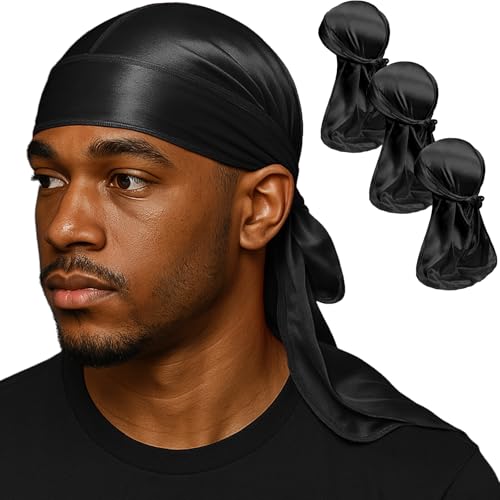 Image of Premium Durag Pack for Men, Silky Doo Rag Cap for 360 540 720 Waves