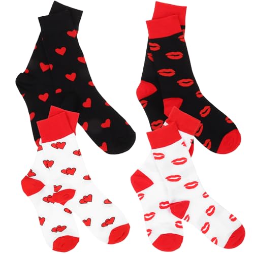 Calcetines de San Valentín con diseños de labios y corazones llenos de amor