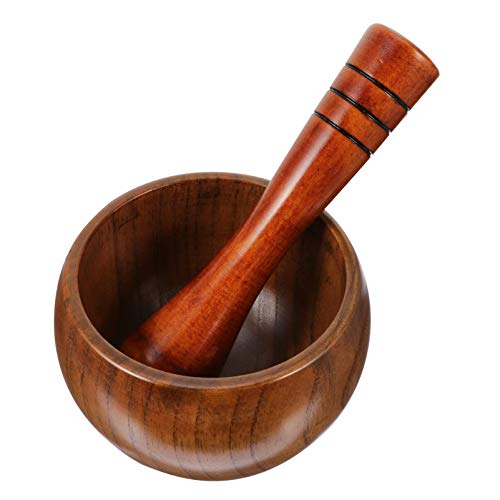 Cabilock Pilão de madeira e Mortar Ser espremedor de alho Moedor de Alho Guacamole Mortar para Tempe