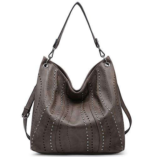 Ladies Large Hobo Shoulder Bag Bucket Handbag Purse For Women With Studs Vegan Leather (Bronze) #TOP5