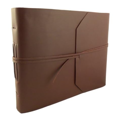 Large Genuine Leather Photo Album with Gift Box - Scrapbook Style Pages - Holds 400 4x6" or 200 5x7" Photos - Dark Brown Cover
