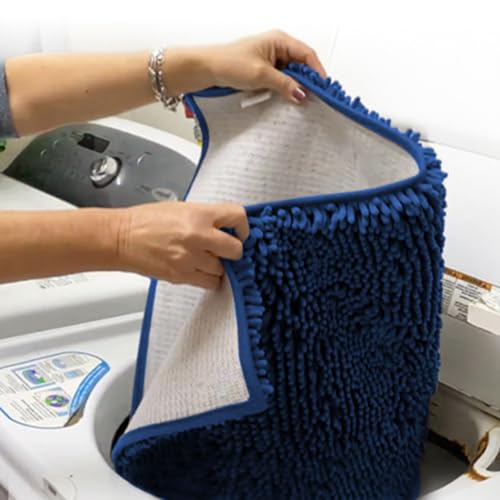 Muddy Mat® AS-SEEN-ON-TV Highly Absorbent Microfiber Dog Door Mat and Pet Rug, Non Slip Thick Washable Area and Bath Mat Soft Chenille for Kitchen Bathroom Bedroom and Indoor - Navy Blue XL 59"X35"