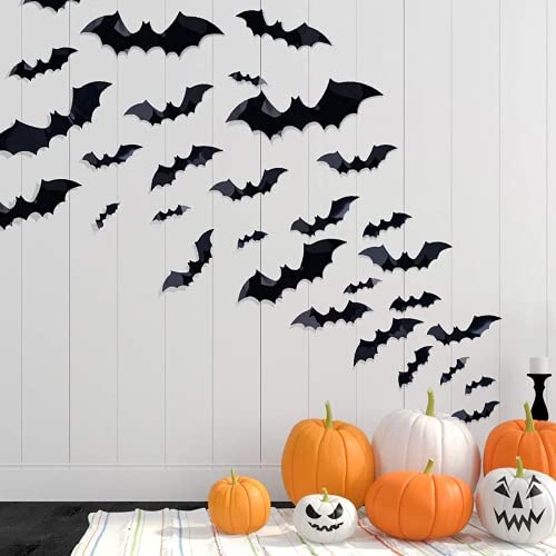 Haclinq 192 Piezas De DecoracióN De MurciéLagos De Halloween 3D, CalcomaníA De Pared De MurciéLagos Negros De Miedo, Adhesivo De Pared De Halloween, Suministros para Fiestas De Interior Y BañO Cover