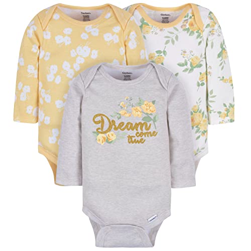 Image of Gerber baby-girls 3-pack Long-sleeve Onesies Bodysuit