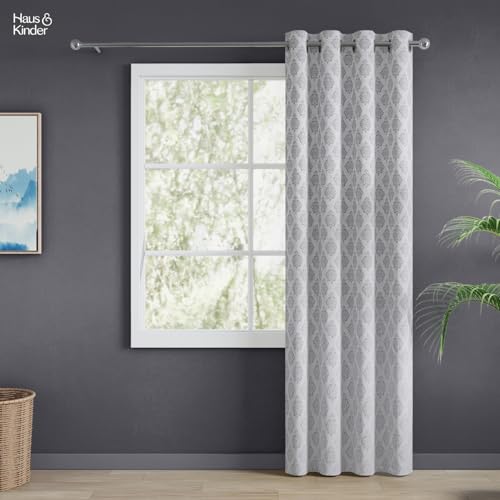 Image of haus & kinder Jacquard Door Curtain 7 Feet Long Pack of 1 Door Curtain, 7 Feet Curtain for Door (Silver Crest, Grey Classic Damask Design 130x213 CM)