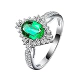 ♡Materal：Oro Blanco 18K Daesar Anillo 18K Oro Blanco Mujer,Oval Esmeralda Verde 0.86ct Diamante 0.41ct,Plata Verde Talla 8