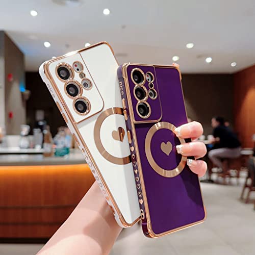 Banailoa Design For Samsung Galaxy S21 Ultra Case Compatible With Magsafe,Luxury Plating Clear Case Magnetic Soft Camera Protective Galaxy S21 Ultra Case (6.8 Inch)-Dark Purple #TOP2