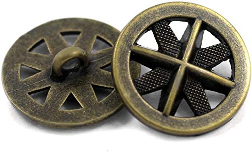 Bezelry 15 Pieces Asterisk Metal Antique Brass Color Metal Shank Buttons. 20Mm (3/4 Inch) #TOP3