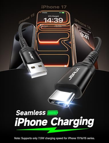 Image of JSAUX USB to USB C Cable 4-Pack (10ft+6.6ft+3.3ft+3.3ft), Black | USB C Cable Fast Charging, USB Type C Charger Cord for iPhone 17 16 Pro Max, Samsung Galaxy, iPad