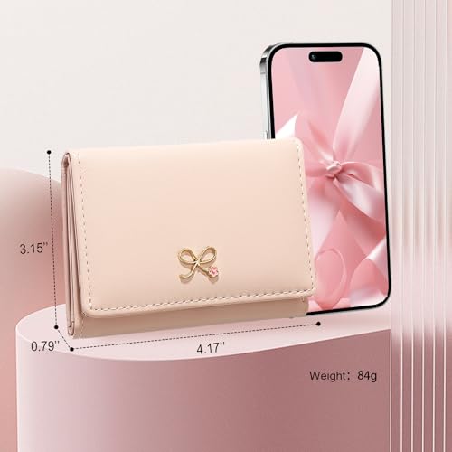 Sunwel Fashion Girls Cute Coquette Bow Wallet with Pink Froral Small Wallet Cash Pocket Card Holder ID Window Purse for Women (PINK)4