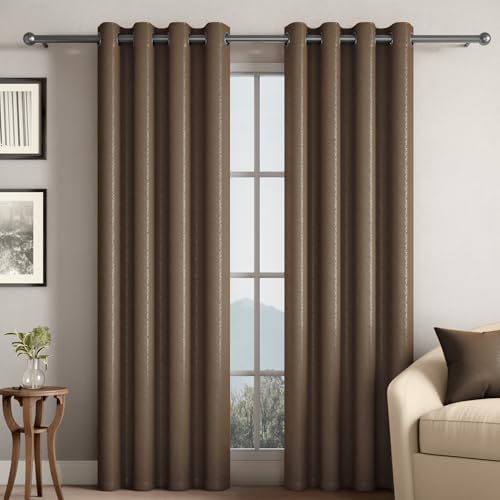 Image of Wakefit Jacquard Room Darkening Curtain | Light Blocking Upto 70% | (9 x 3.9 ft) | Door Curtain | Set of 2 | Reduces Noise | Machine Washable | Smash |Diamond Light Brown