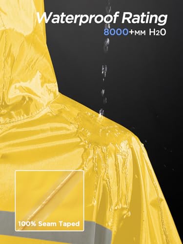 Image of Mens Long Safety Rain Coats with Air Vents Reflective Stripes Waterproof Packable Rain Jacket with Hood Lightweight