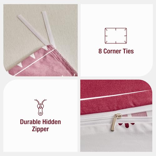 Image of Lekesky Duvet Cover Queen Size,3 Pieces Reversible Duvet Cover Set with Snowflake Red Bedding Set with Zipper and 8 Corner Ties, 1 Duvet Cover 90x90 inches + 2 Pillowcases