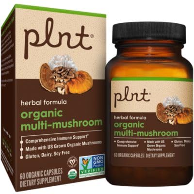 plnt Organic Multi-Mushroom - Herbal Formula for Comprehensive Immune Support (60 Capsules)