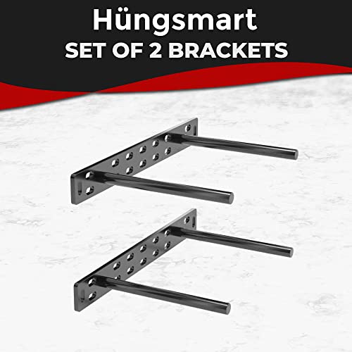 Set Of 2 Floating Shelf Brackets 11 Inch Multiple Mounting Location Baseplate/Heavy Duty Black Painted Mild Steel Bracket Hidden Wall Shelves Support Hardware Mount Kitchen/Nursery Decor (6 Inch Rods) #TOP2