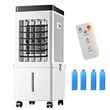 Climatizador evaporativo Bajo Consumo 3 en 1, Enfriador de Aire Evaporativo Portátil, Humidificador, Pantalla LED, Ventilador, 65W, 3 Velocidades, 15L, Control Remoto, 7.5H Timer