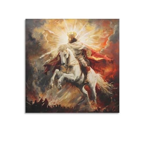 Jesus Christ The Conqueror Apocalyptic Christian Faith Religious Poster Cool Artworks Painting Wall Art Canvas Prints Hanging Picture Home Decor Posters 16x16inch(40x40cm)