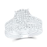 Jewels By Lux 10K White Gold 5/8 Cttw Natural Diamond Nk Fashion Round Bridal Anniversary Wedding Engagement Band Ring Trio Set, Womens: 7/Mens: 8.5