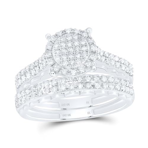 Jewels By Lux 10K White Gold 5/8 Cttw Natural Diamond Nk Fashion Round Bridal Anniversary Wedding Engagement Band Ring Trio Set, Womens: 7/Mens: 8.5