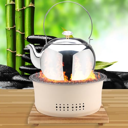SANQIAHOME Tragbarer Edelstahl-Holzkohlegrill, 26,7cm, rund, mit Antihaft-Bratplatte, BBQ Grills Holzkohlekocher für Zuhause, Party, Outdoor, Camping