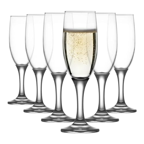 Set of 6 Misket Stemware Champagne Flute Glasses, 6.5 Oz.