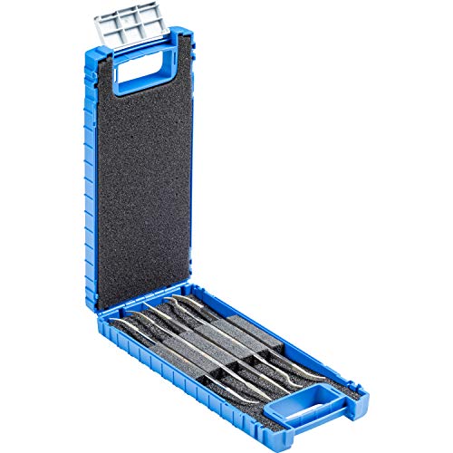 PFERD TOOLS Diamant-Riffelfeilen-Set, 5-teilig, Korngröße D 126, 150mm, in bruchfester Kunststoffbox, 15816242 – Für den universellen Einsatz im Werkzeugbau d 126 korngröße