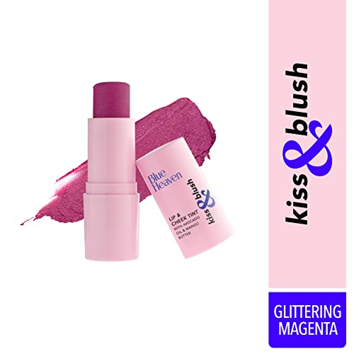 Image of Blue Heaven Kiss and Blush Lip, Cheek and Eye Tint with Avocado Oil and Mango Butter | 3 in 1 Lip and Cheek Tint Stick | Rich Smooth Formula | Easily Blendable Makeup Tint | Glittering Magenta | 8.5gm