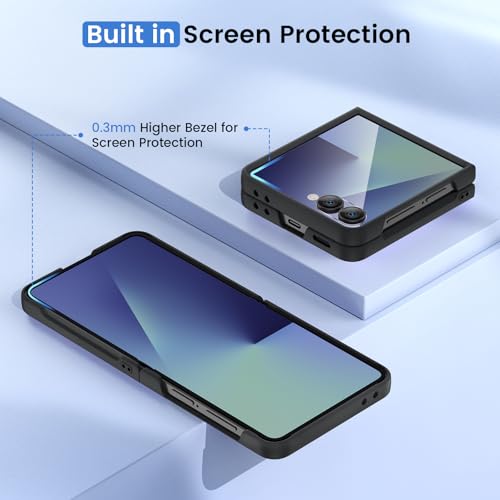 Image of Ruky for Z Flip 7 Case, with Built-in Screen Protector, Black | Support Wireless Charging Hard PC Ultra-Thin Full Body Protective Phone Case for Samsung Galaxy Z Flip 7, Black