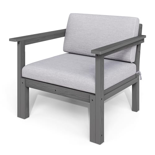 Image of Modular Outdoor Patio Furniture Arm Seat, HIPS All-Weather Outdoor Sectional Sofa with High-Density Thick Cushions, Easy Side Interlock, Patio Seat for Backyard, Balcony, Deck (Grey)