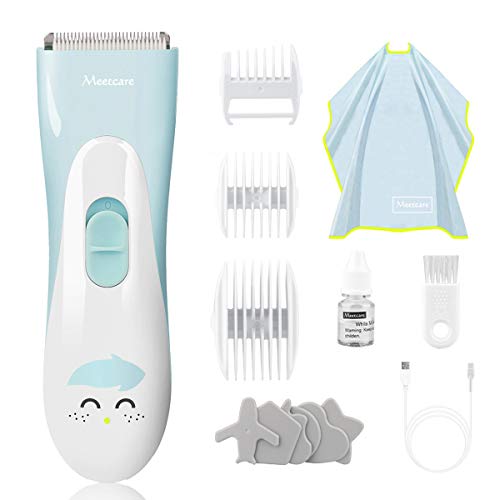 Meetcare Baby Hair Clippers, Ceramic Blade Electric Kids Hair Trimmer, Ultra-quiet Cordless Rechargeable Waterproof Haircut Kit for Kids & Adult
