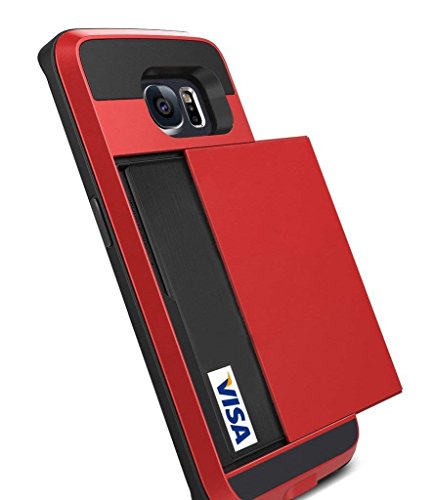 Galaxy S6 Edge Case, Anuck Galaxy S6 Edge Wallet case [Anti Scratch][Heavy Duty][Card Pocket] Dual Layer Shockproof [Soft Rubber Bumper] Hybrid Protective Card Case for Samsung Galaxy S6 Edge - Red