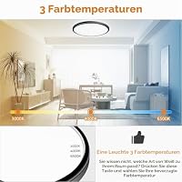 slochi Deckenlampe LED Deckenleuchte Flach, Ø50CM 3Farben 46W Schwarz – Ansicht 2