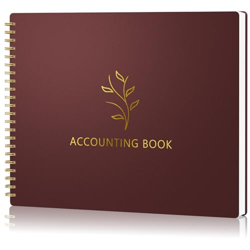 AKONEGE Accounting Ledger Book for Small Business Bookkeeping & Personal Use, Horizontal Expense Tracker Notebook for Family Budget, Bookkeeping Record Book Money Expense Income Log Journal, Wine Red