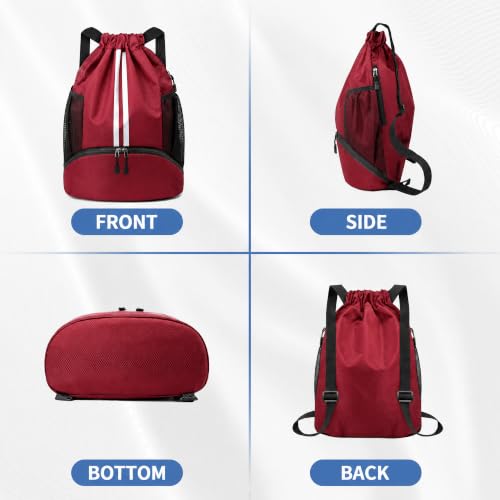Image of JELUTAR Drawstring Backpack Gym Bag with Shoes Compartment, Burgundy