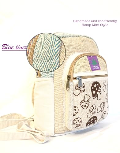 Generic RARA Natural Handmade mini Hemp backpack, eco-friendly stylish unisex casual backpack Hiking, Travelling and many more (Mushroom Blue) 5