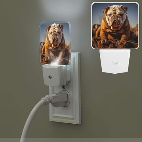 KEIGPERI Bright Plug in Night Light Bulldog in The Dirt Night Lights Plug into Wall Nightlights with Light Sensors LED Bathroom NightLight Stair Lights Hallway Light Cover