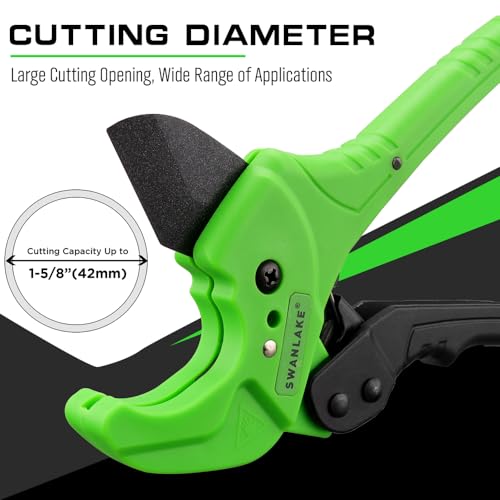 SWANLAKE PVC Pipe Cutter,1-5/8"&1-3/8" Ratchet PVC Pipe Cutter for PEX,PVC,PPR and Plastic Hoses, SK5 Steel Blades Ratcheting Pipe Cutter Tool for Home Repairs and Plumbers 2 SWANLAKE PVC Pipe Cutter,1-5/8"&1-3/8" Ratchet PVC Pipe Cutter for PEX,PVC,PPR and Plastic Hoses, SK5 Steel Blades Ratcheting Pipe Cutter Tool for Home Repairs and Plumbers - Image 2