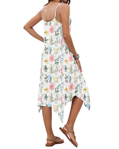 Image of AUSELILY Women's Summer Dresses 2026 Casual Sleeveless Spaghetti Strap Sundress Asymmetrical Midi Dress with Pockets