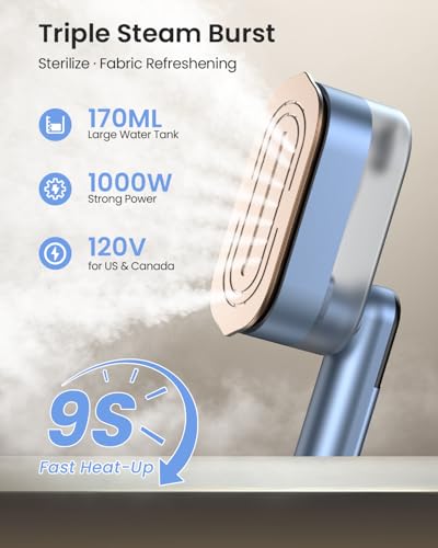 Image of LOXP 2-in-1 Steamer Iron for Clothes, 1000W, 9s Fast Heat-Up, 120V | Travel Steamer with Ceramic Soleplate, Leak-Proof 170mL Tank, Self-Clean, Portable Wrinkle Remover for Home & Travel, Blue