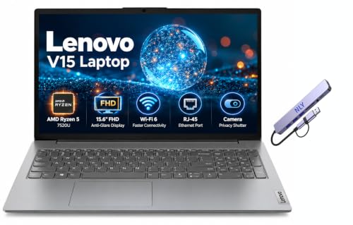 Image of Lenovo V15 G4 15.6 inch FHD Business Laptop Computer, 16GB DDR5 RAM 1TB SSD, AMD Ryzen 5 7520U Processor, Windows 11 Pro with NLY Docking Station Included, Ethernet Port, Wi-Fi 6, Numeric Keypad, Gray