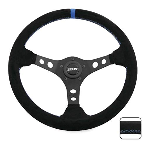 Grant 696 Suede Wrapped Racing Steering Wheel with Blue Top Marker
