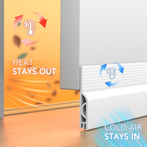 Image of Door Draft Stopper, Adjustable Door Sweep, Silicone Weather Stripping, Under Door Gap Filler, White, 39 inch