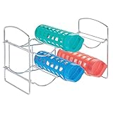 mDesign Metal Free-Standing Water Sports Bottle and Wine Rack Holder Stand for Storage Organizing in Kitchen Cabinet Countertops, Pantry - Collapsible - 2 Tiers, Holds 6 Bottles - Chrome