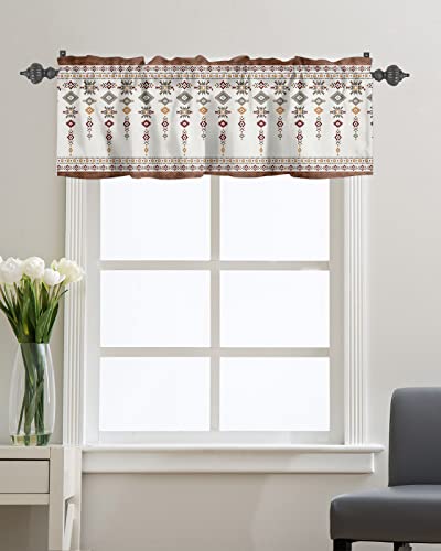 Onehoney Tribal Geometric Rod Pocket Valances Southwest Navajo Aztec Abstract Kitchen Short Curtains Valance Ethnic Decorative Window Treatment Drapes For Living Room Bedroom Bathroom Windows,Retro #TOP26
