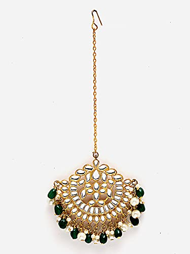 Image of Karatcart Gold Plated Green Crystal and Pearl Studded Kundan Rani-Haar Necklace Set for Women