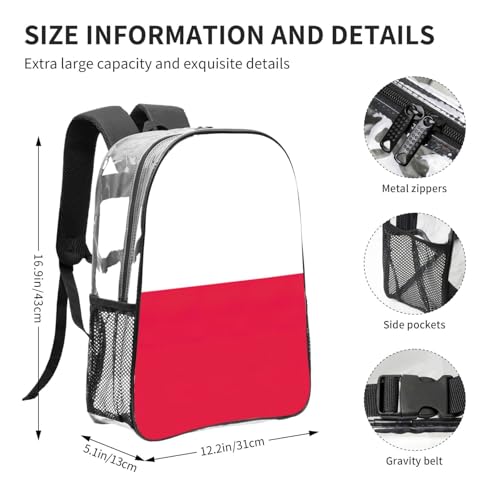 Sac à dos transparent noir imprimé drapeau polonais One Size