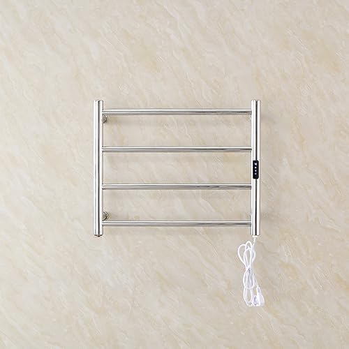 Handtuchwärmer mit integriertem Timer, goldener Handtuchwärmer fürs Badezimmer, Wandmontierter Handtuchwärmer fürs Badezimmer, elektrischer Handtuchhalter mit Heizung, Edelsta(Silver-Plug-in)